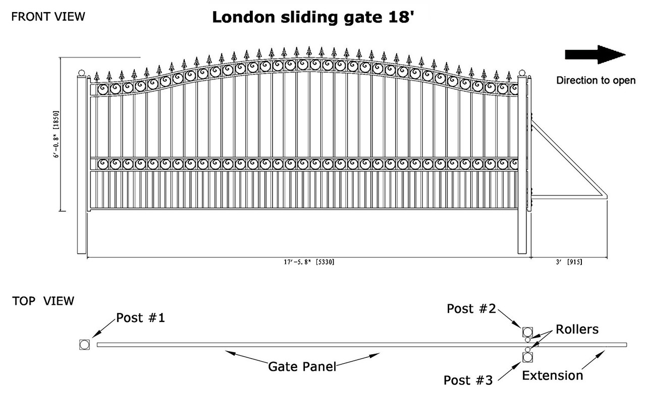 ALEKO DG18LONSSL-AP Steel Sliding Driveway Gate - LONDON Style - 18 x 6 Feet